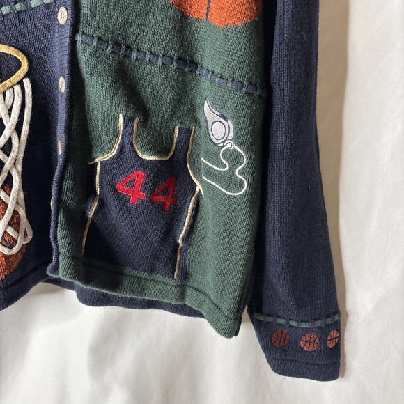 Vtg Y2K Christopher & Banks L Embroidered Basketball Cardigan Sports Sweater - Picture 5 of 12